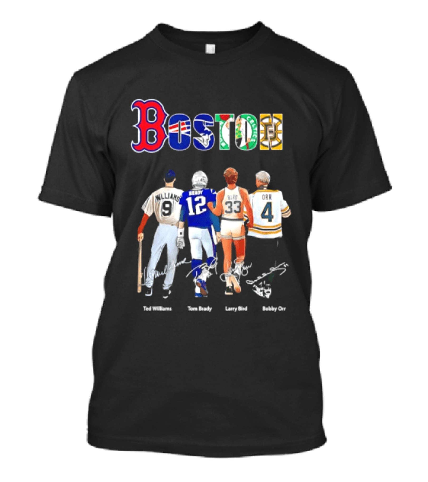 Boston Sports Icons Ted Williams Tom Brady Larry Bird Bobby Orr T-Shirt