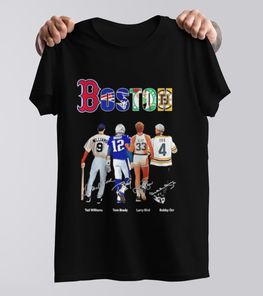 Boston Sports Icons Ted Williams Tom Brady Larry Bird Bobby Orr T-Shirt