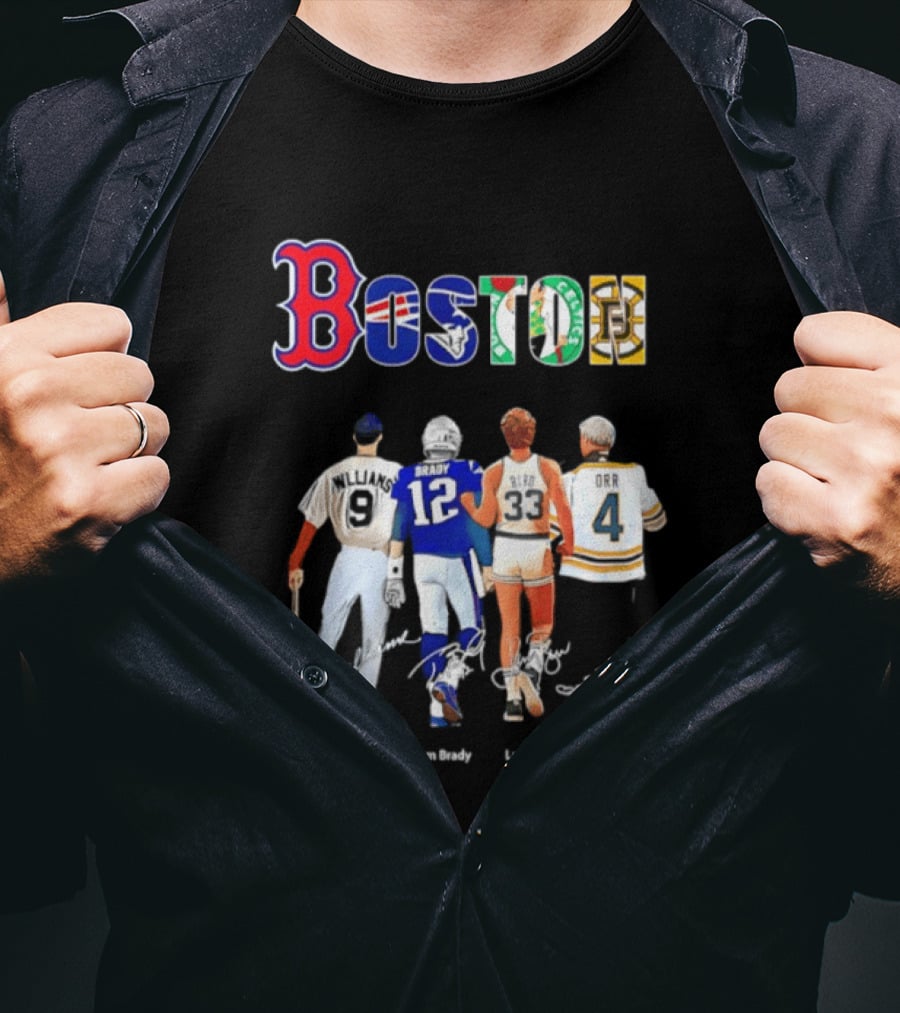 Boston Sports Icons Ted Williams Tom Brady Larry Bird Bobby Orr T-Shirt
