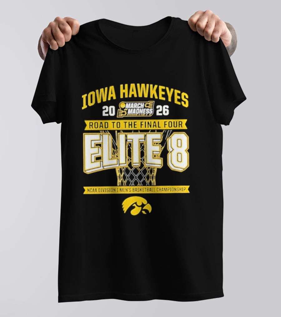 Iowa Hawkeyes 2026 Road To The Final Four Elite 8 NCAA Division I Men's Basketball Championship T-Shirt