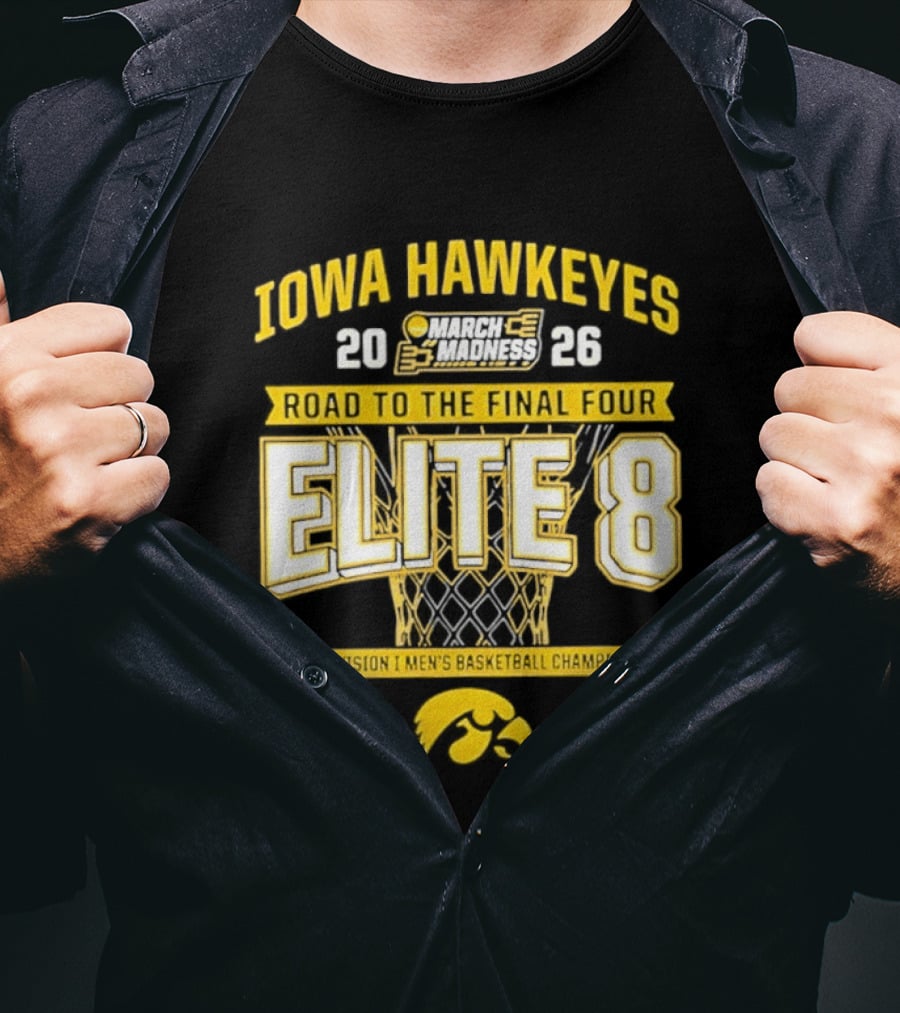 Iowa Hawkeyes 2026 Road To The Final Four Elite 8 NCAA Division I Men's Basketball Championship T-Shirt