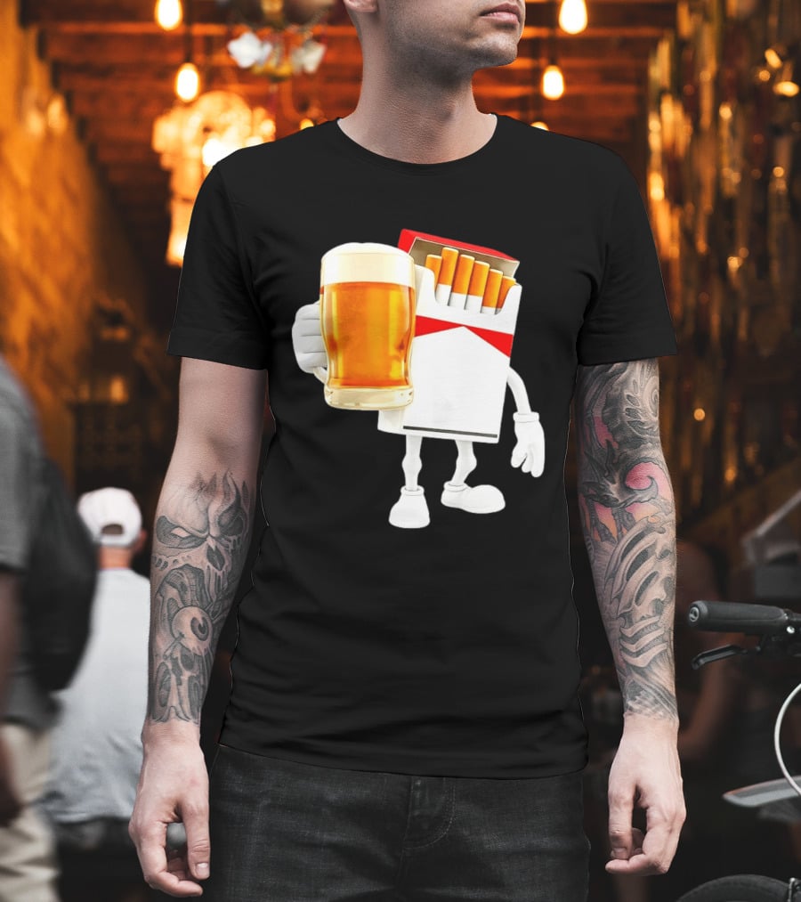 Pack Of Cigs With Beer Drinking Beer Smoking Cigarettes T-Shirt
