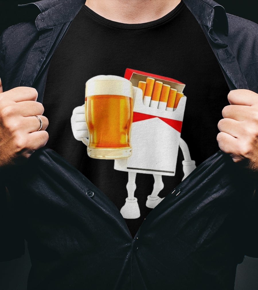 Pack Of Cigs With Beer Drinking Beer Smoking Cigarettes T-Shirt
