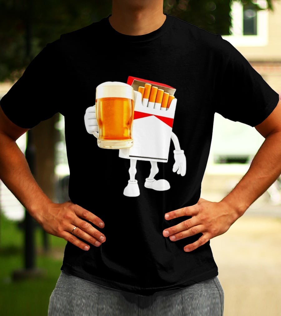 Pack Of Cigs With Beer Drinking Beer Smoking Cigarettes T-Shirt