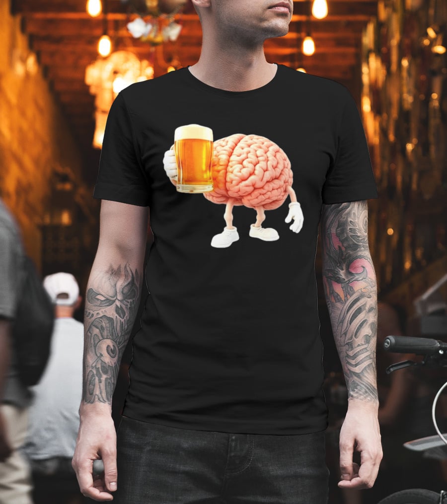 Brain Holding Beer Meme Fun Drinking Humor T-Shirt