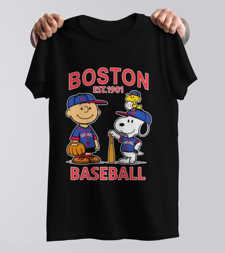 Boston Baseball Charlie Brown Snoopy Red Sox Est 1901 T-Shirt