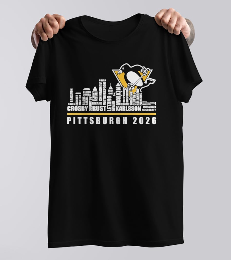 Pittsburgh 2026 Crosby Malkin Letang Guentzel Karlsson Hockey Team Skyline T-Shirt