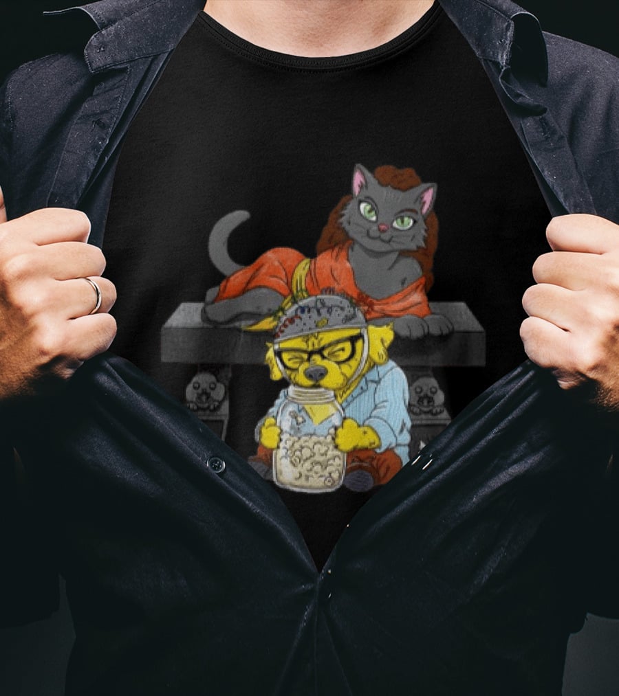 Proton Pets Cats And Dogs Mass Caring Together On Skull Bench T-Shirt