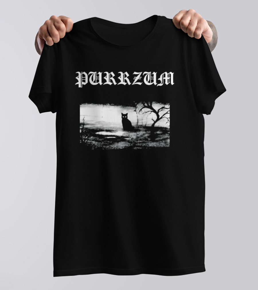 Purrzum Black Cat Gothic Spooky Forest Scene T-Shirt