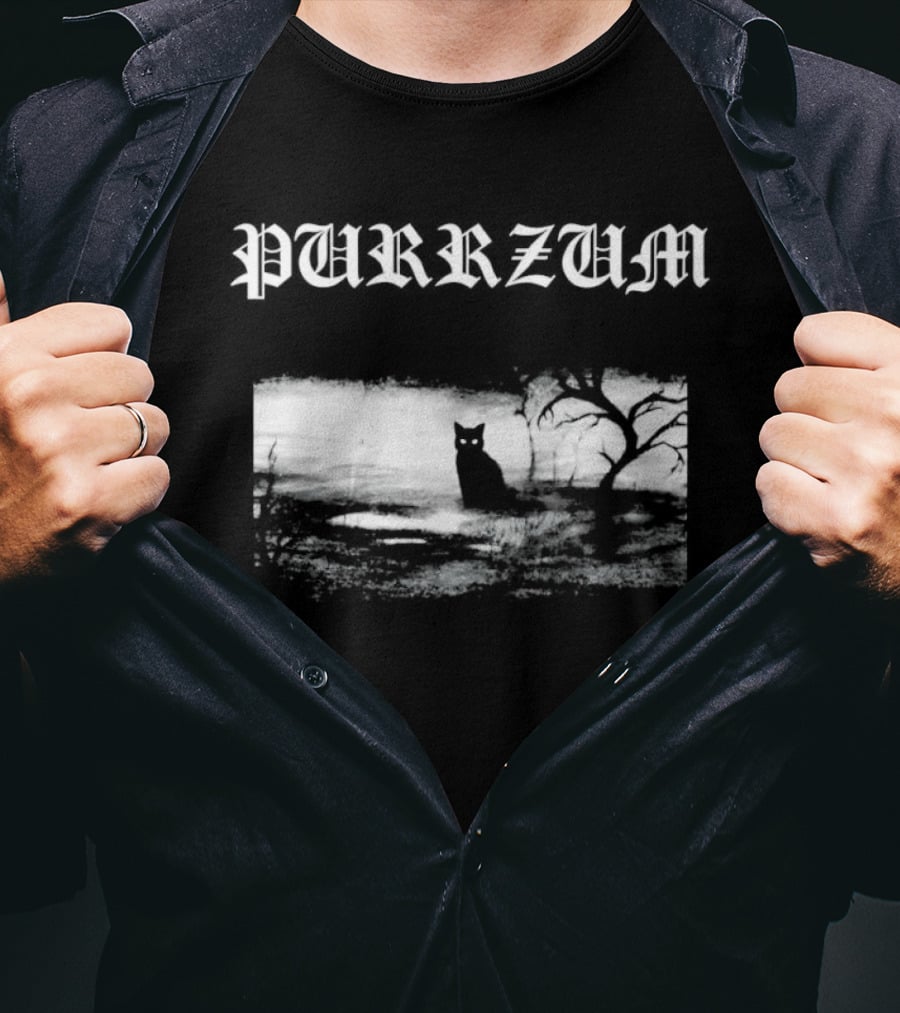 Purrzum Black Cat Gothic Spooky Forest Scene T-Shirt
