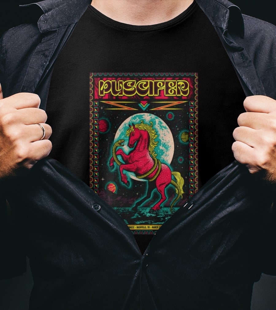 Puscifer The Pinnacle Nashville TN March 27 2026 Psychedelic Unicorn Snake Moon Planets T-Shirt