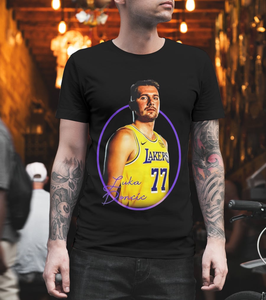 Los Angeles Lakers Luka Doncic 77 Yellow Jersey Image T-Shirt