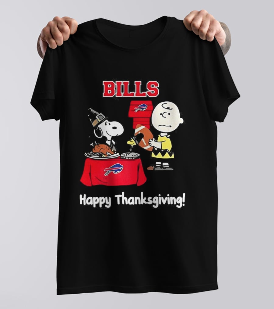 Snoopy And Charlie Brown Celebrate Buffalo Bills Happy Thanksgiving T-Shirt