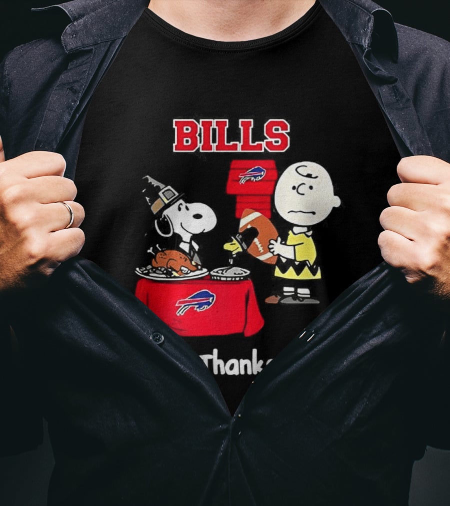 Snoopy And Charlie Brown Celebrate Buffalo Bills Happy Thanksgiving T-Shirt