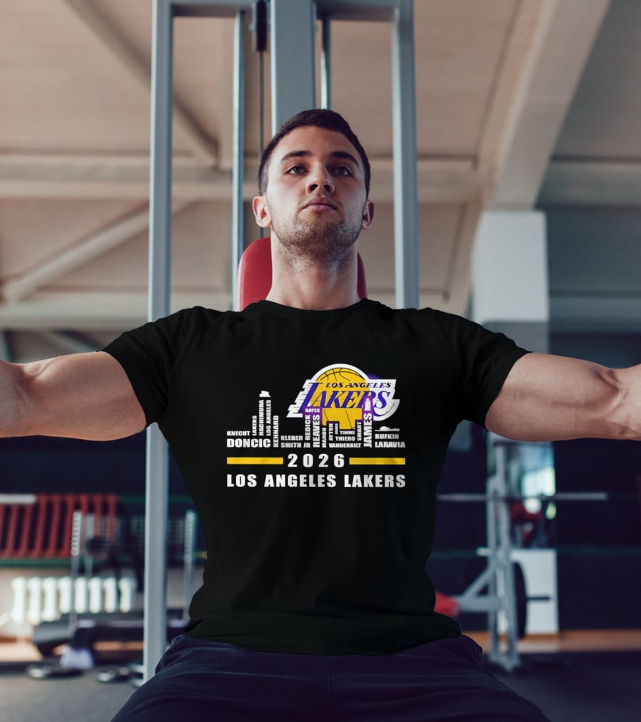 NBA Los Angeles Lakers 2026 Skyline Hayes And Doncic T-Shirt