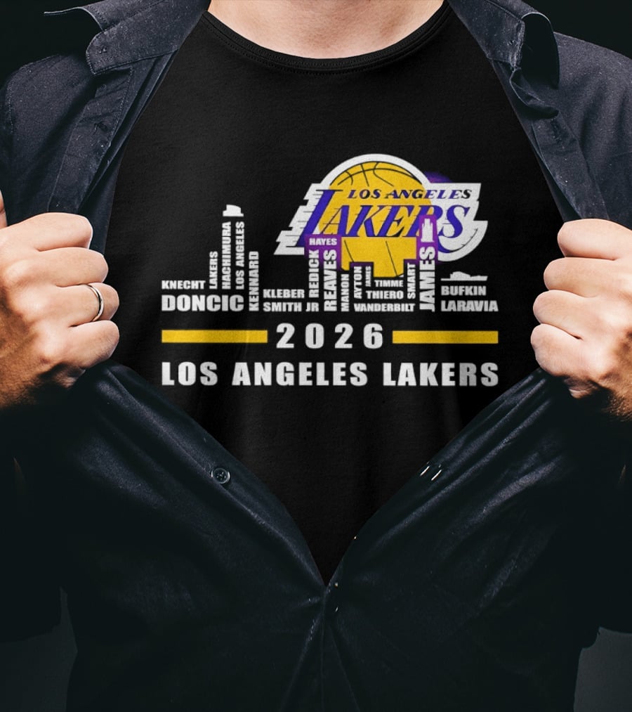 NBA Los Angeles Lakers 2026 Skyline Hayes And Doncic T-Shirt