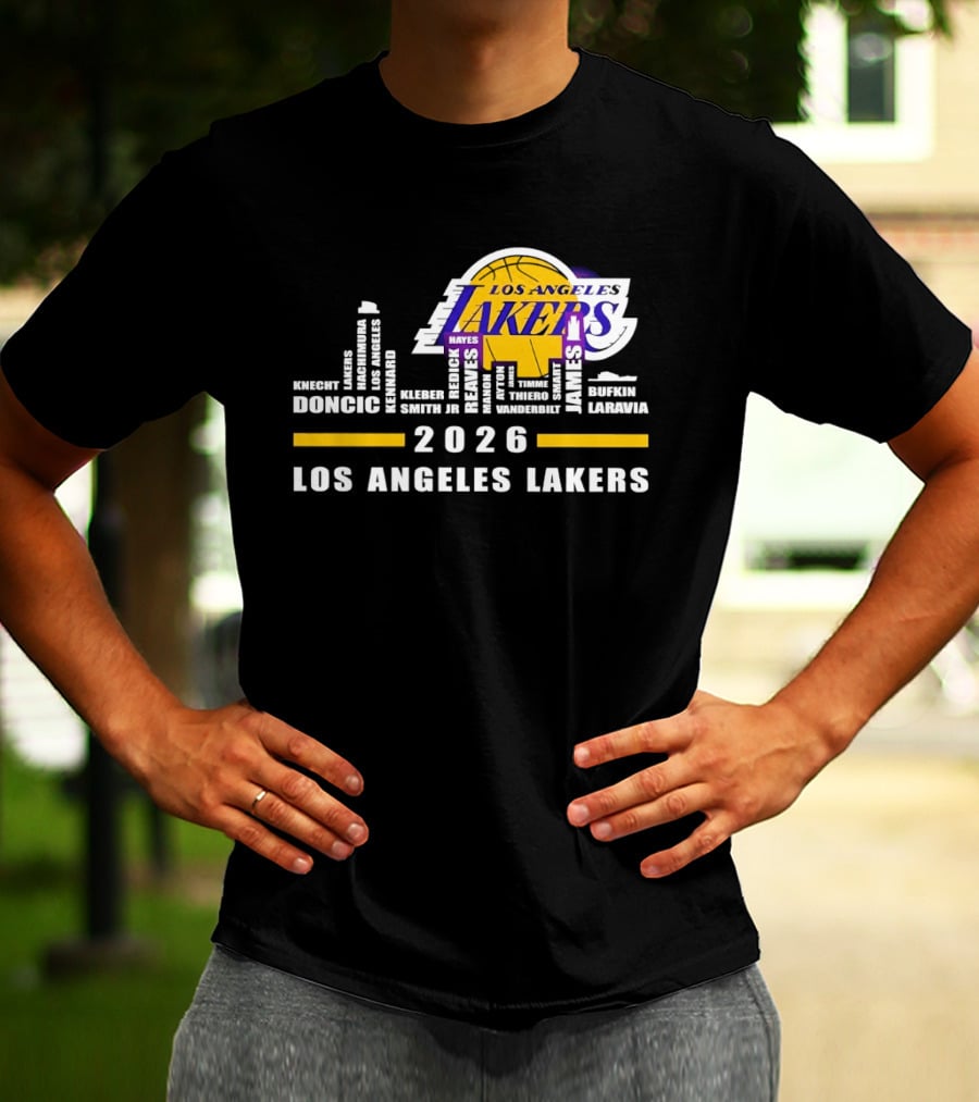NBA Los Angeles Lakers 2026 Skyline Hayes And Doncic T-Shirt