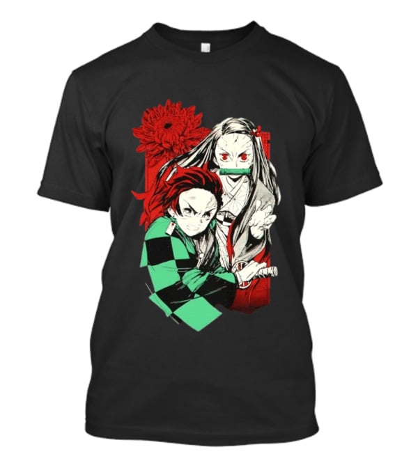 Tanjiro And Nezuko Demon Slayer Manga Red Flower T-Shirt