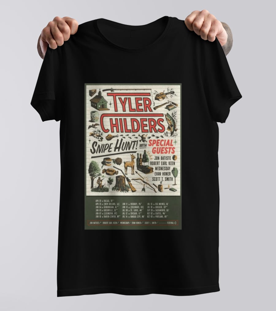 Tyler Childers Snipe Hunt Tour 2026 Special Guests Jon Batiste Robert Earl Keen Wednesday Evan Honer Scott Smith T-Shirt