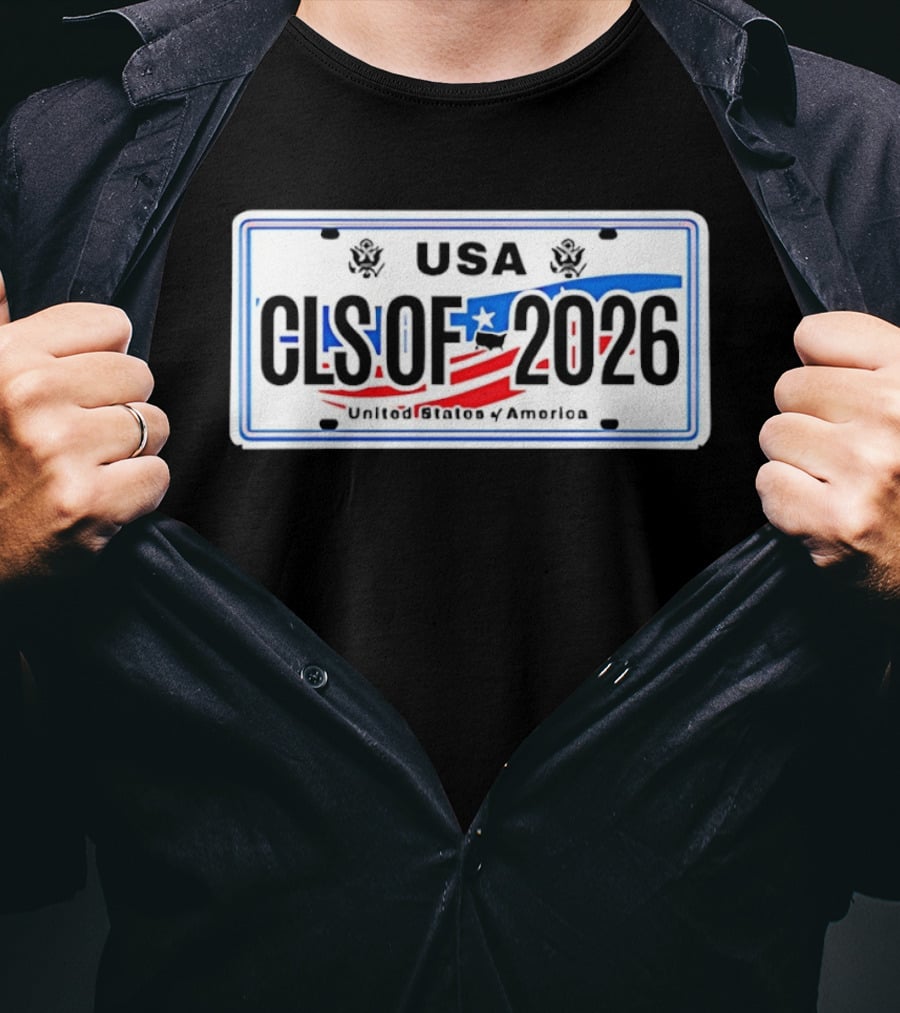 USA Class Of 2026 American Flag Graduation License Plate T-Shirt