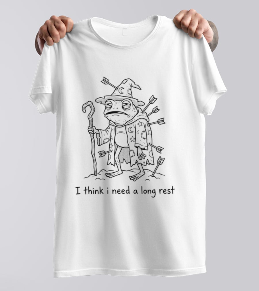 I Think I Need A Long Rest Frog Wizard Fantasy Humor Mage Adventure T-Shirt