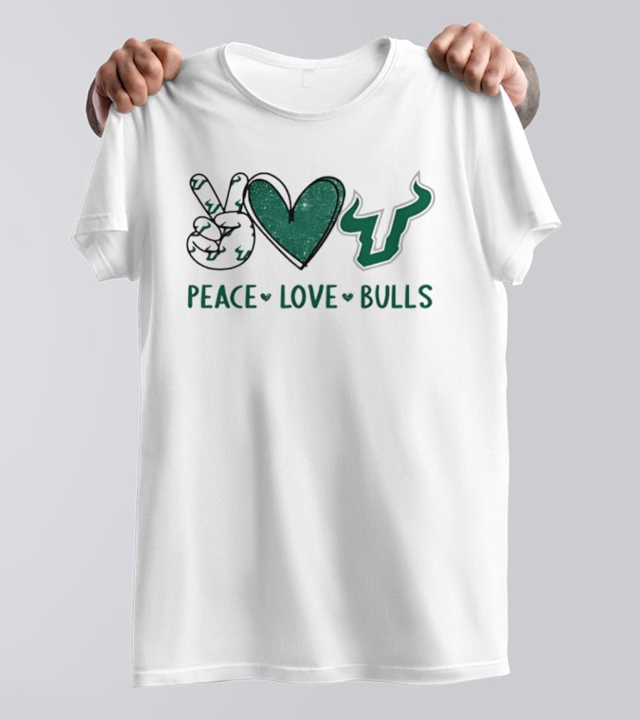 South Florida Bulls Football Peace Love Bulls Heart Sign T-Shirt