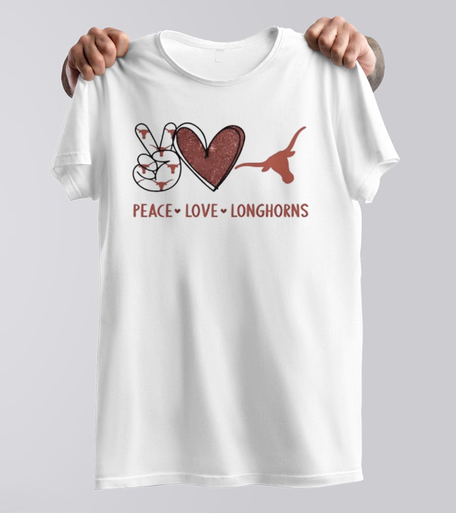 Peace Love Longhorns Hand Sign Heart Shape Texas Longhorns T-Shirt