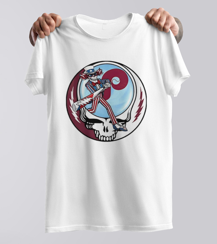 Philadelphia Phillies Uncle Sam Skeleton Baseball Stealie T-Shirt
