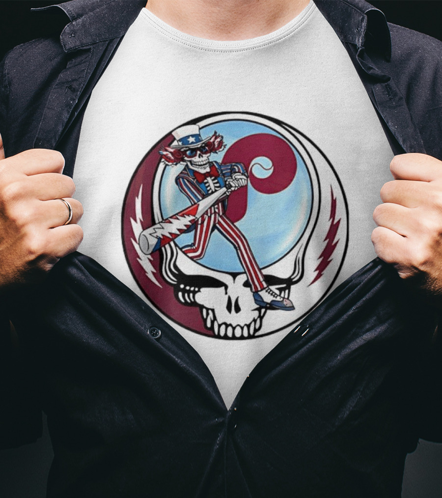 Philadelphia Phillies Uncle Sam Skeleton Baseball Stealie T-Shirt