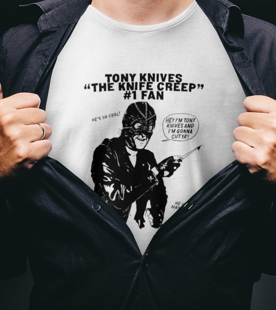 Tony Knives The Knife Creep Volume One Leather Jacket Mysterious True Crime Legendary Horror Movie Night Stalk Western Adventure T-Shirt