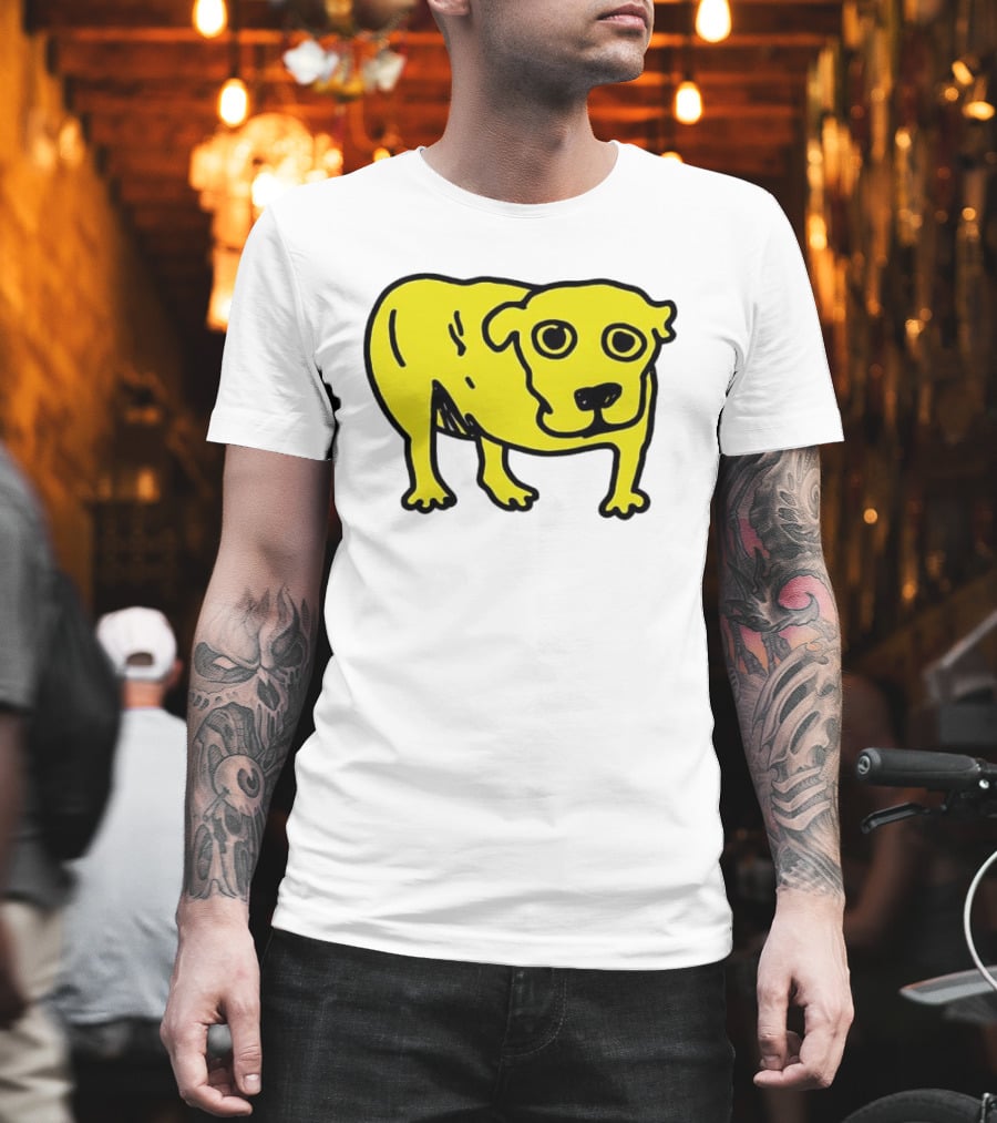 Tripod Dog Doodle Minimalist Yellow Canine Drawing T-Shirt