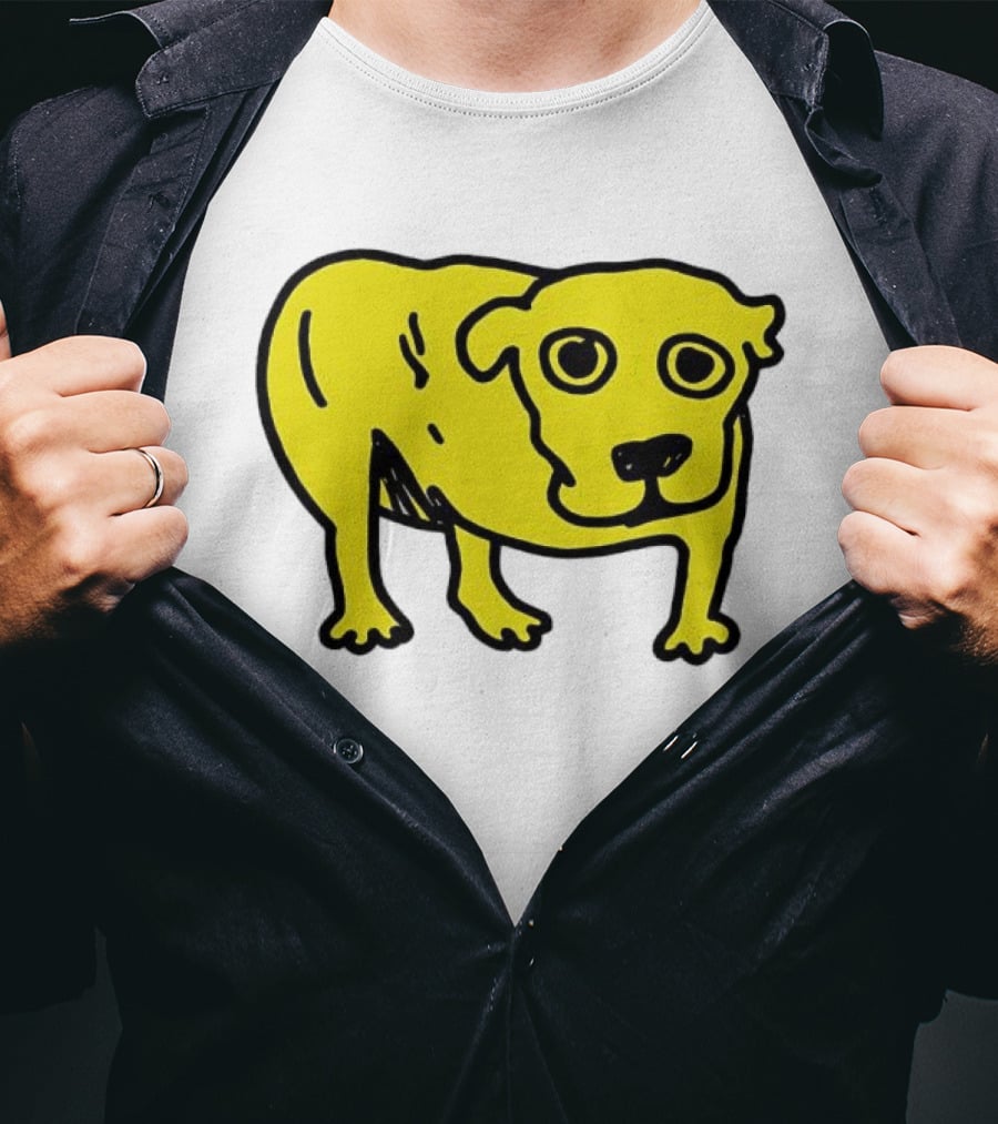 Tripod Dog Doodle Minimalist Yellow Canine Drawing T-Shirt