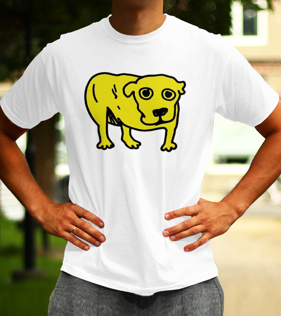 Tripod Dog Doodle Minimalist Yellow Canine Drawing T-Shirt