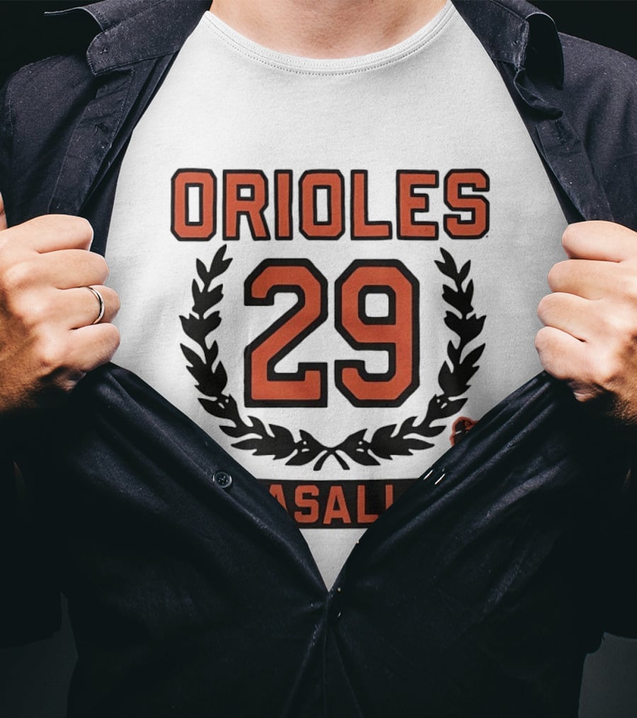 Orioles 29 Basallo Wreath Baltimore Baseball Rookie T-Shirt