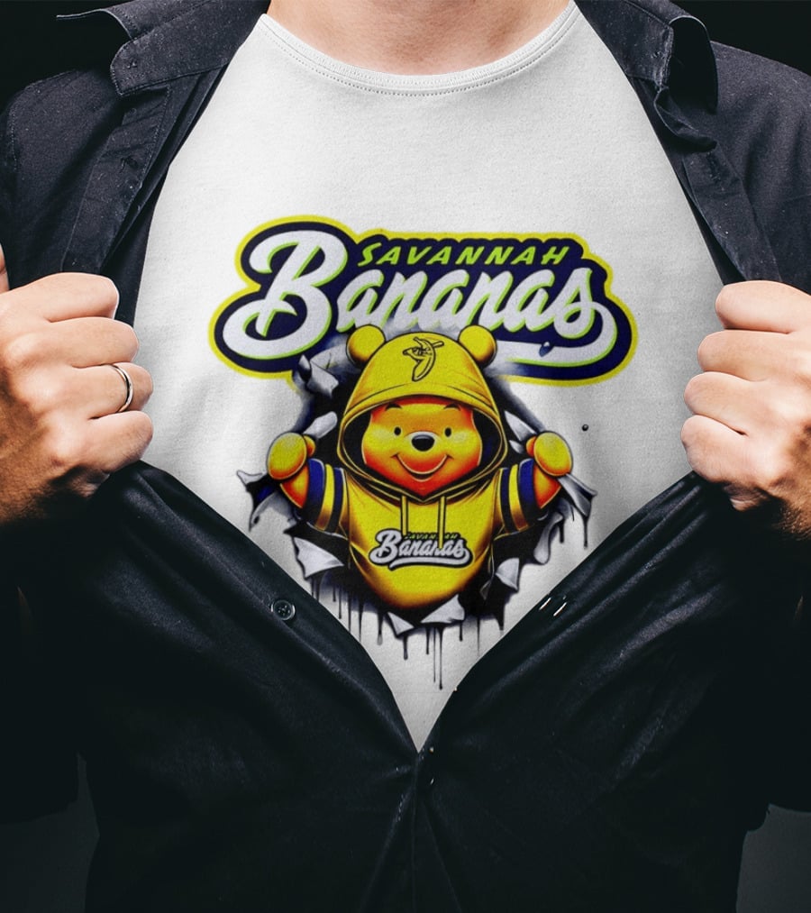 Savannah Bananas Winnie The Pooh Yellow Hooded Character With Banana Ball T-Shirt