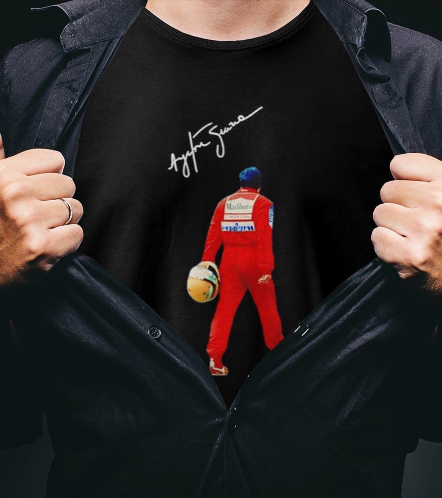 Ayrton Senna Racing Motorsport Legend Marlboro McLaren F1 Driver Iconic Branding T-Shirt