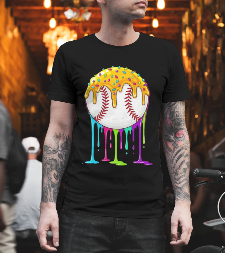 Baseball Dripping Icing Candy Sprinkles Rainbow T-Shirt
