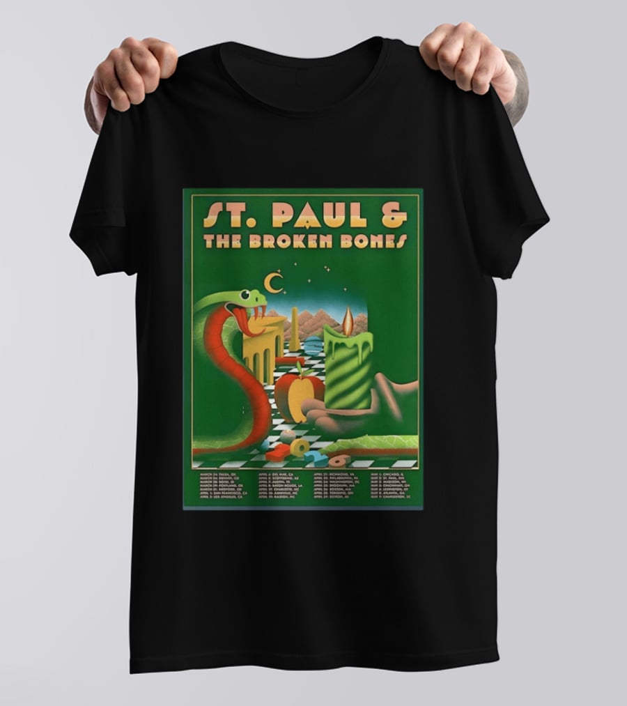 St Paul And The Broken Bones 2026 North America Tour Snake Candle Chessboard T-Shirt