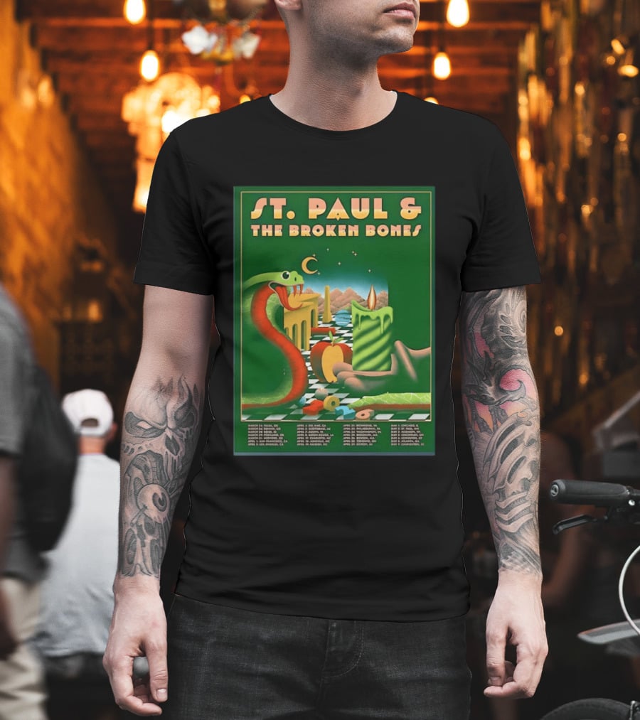 St Paul And The Broken Bones 2026 North America Tour Snake Candle Chessboard T-Shirt