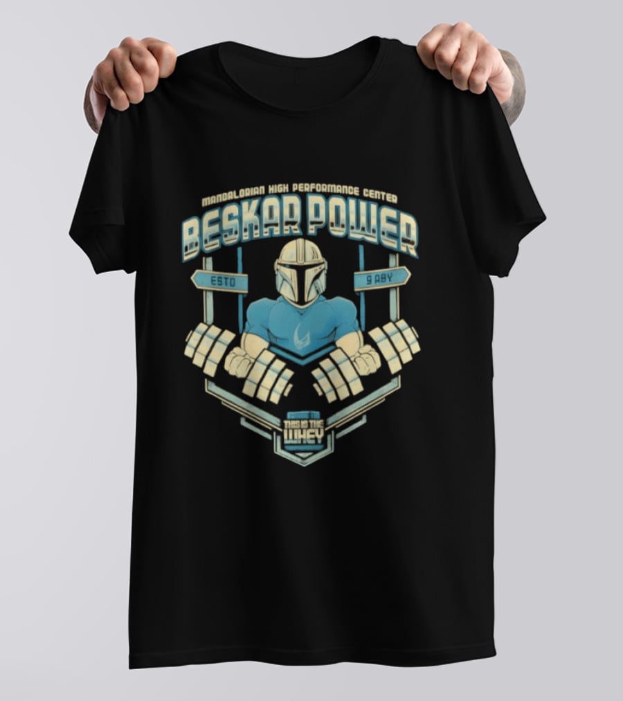 Mandalorian Beskar Power Dumbbell Curls Esto 9 ABY Fitness Motivation T-Shirt