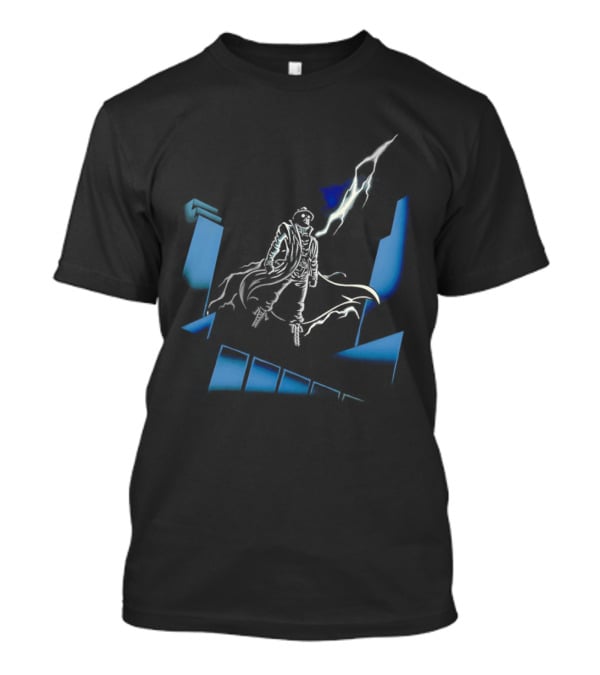 Mysterious Man Trench Coat Lightning Building Spider Man Noir T-Shirt