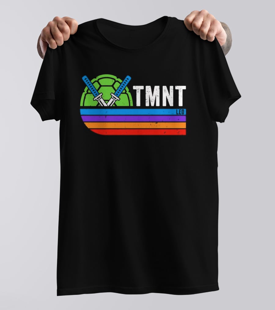 TMNT Leonardo Leo Swords Turtle Shell Colorful Stripes T-Shirt