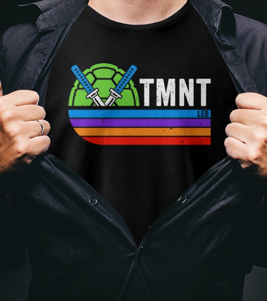 TMNT Leonardo Leo Swords Turtle Shell Colorful Stripes T-Shirt