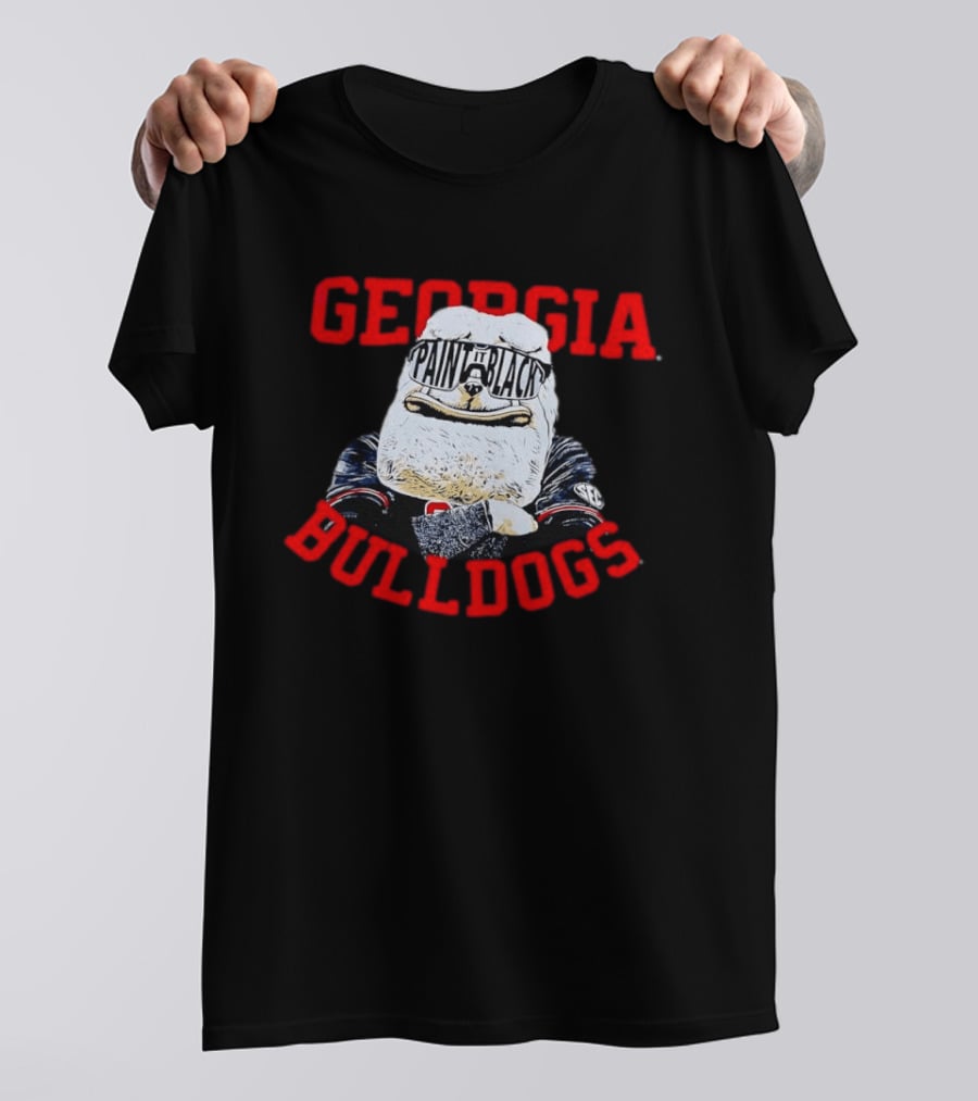 Georgia Bulldogs Paint It Black Bulldog Mascot Baseball T-Shirt