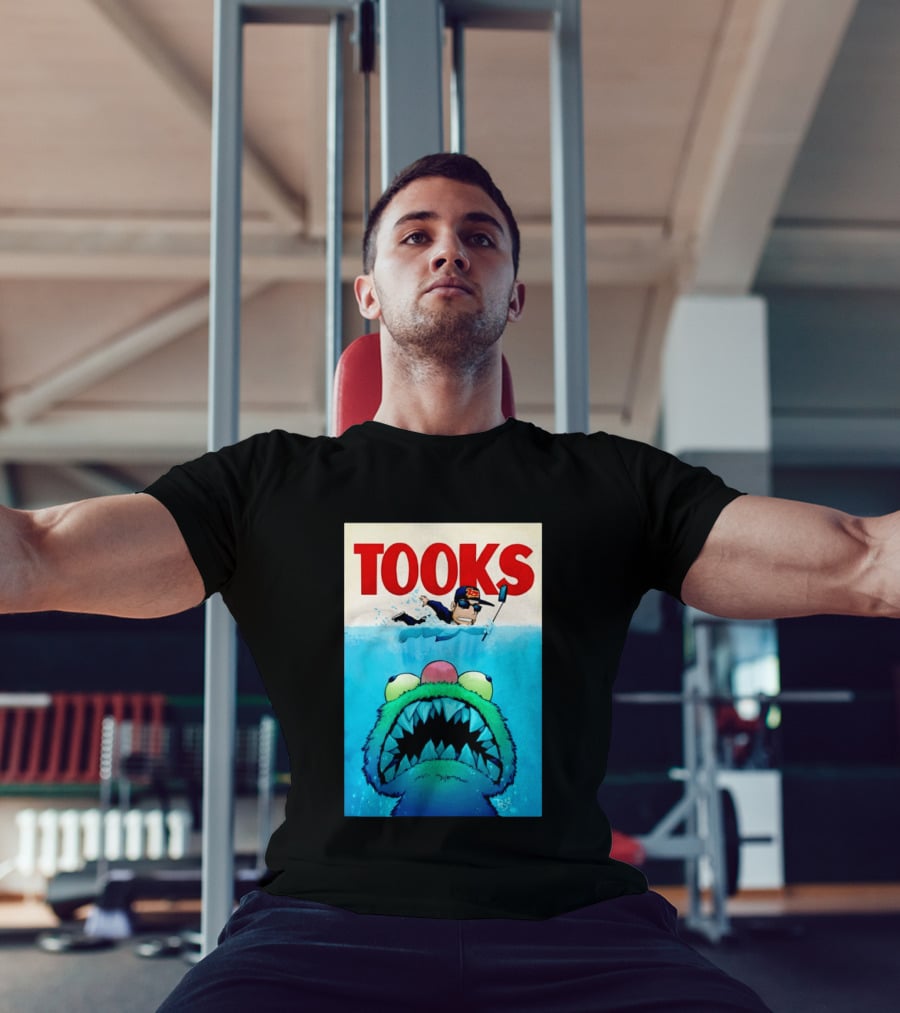 TOOKS Cartoon Giant Monster Inspired By Jaws With Diver And Cap T-Shirt