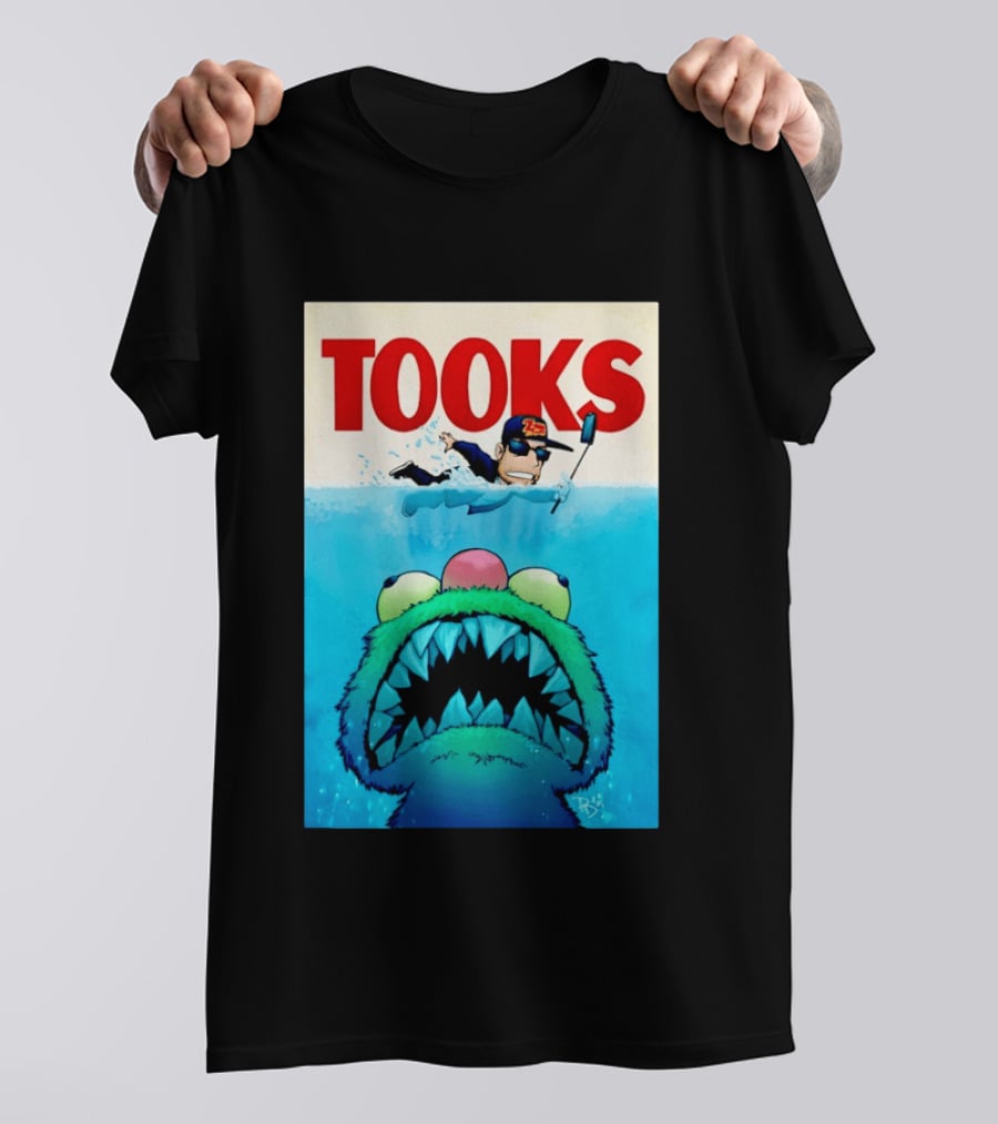 TOOKS Cartoon Giant Monster Inspired By Jaws With Diver And Cap T-Shirt