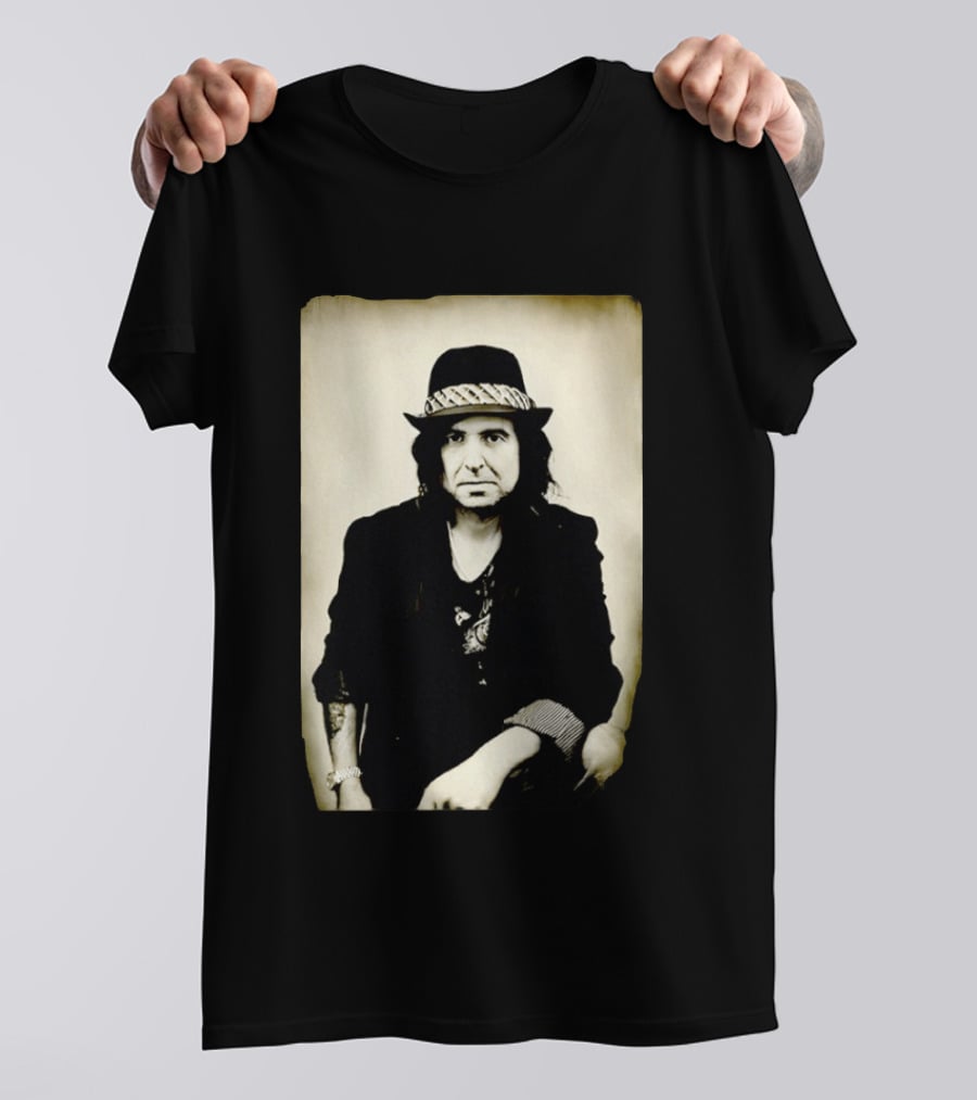 Phil Campbell Vintage Style Portrait Wearing Hat T-Shirt