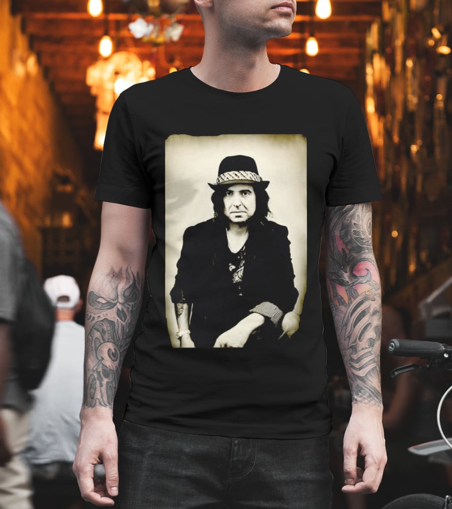 Phil Campbell Vintage Style Portrait Wearing Hat T-Shirt