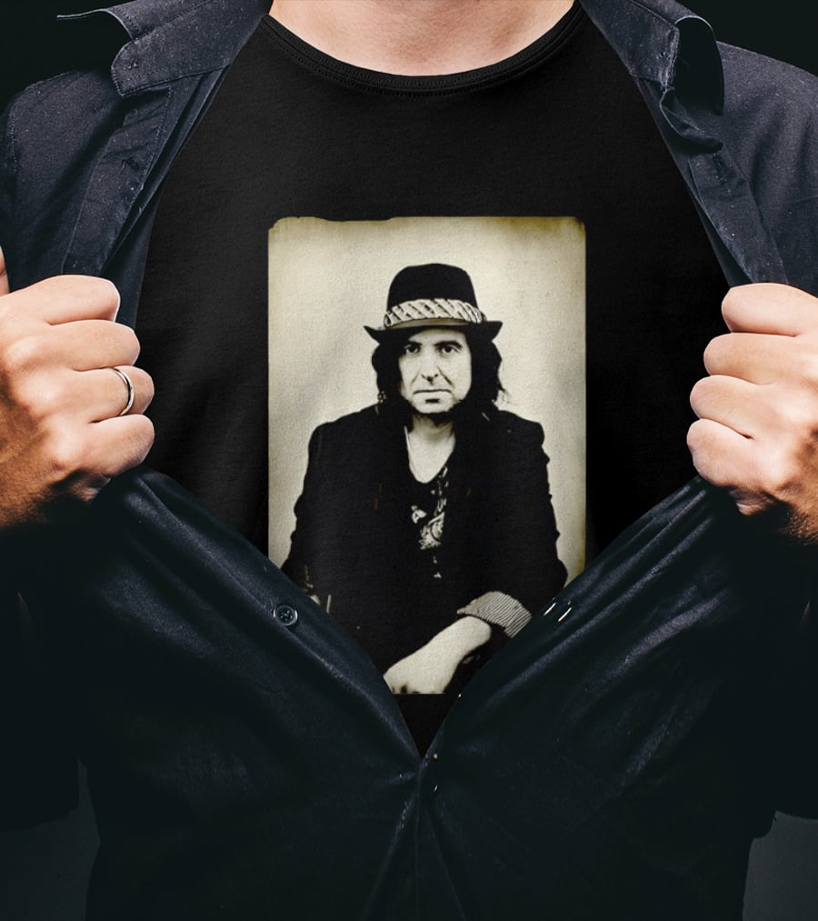 Phil Campbell Vintage Style Portrait Wearing Hat T-Shirt