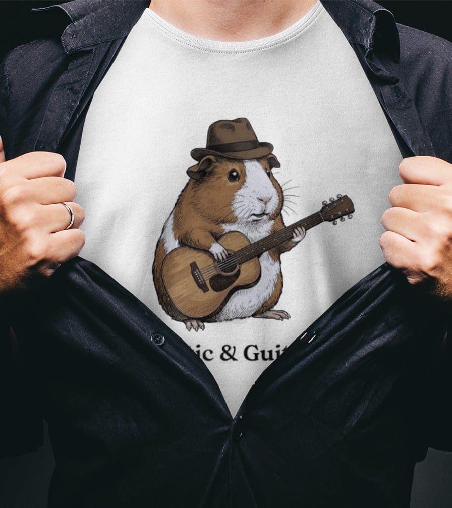 Capybara With Acoustic Guitar And Cowboy Hat Coustic Guitarded T-Shirt